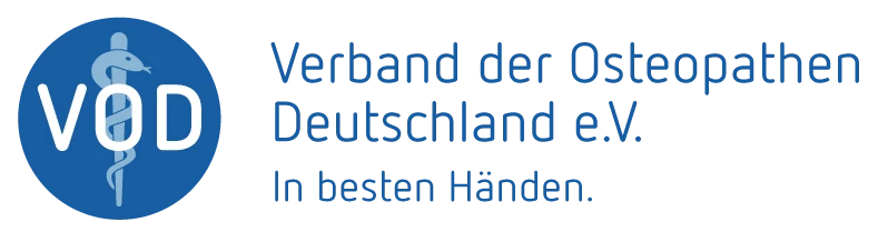 Logo des Verbands der Osteopathen Deutschland e.V. mit Schriftzug und Äskulapstab.